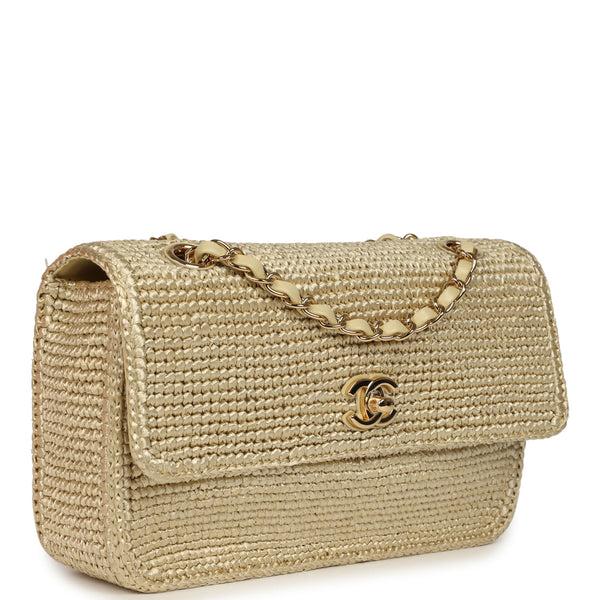 Chanel Small Coco Beach Small Flap Bag Light Gold Braided Raffia Gold
