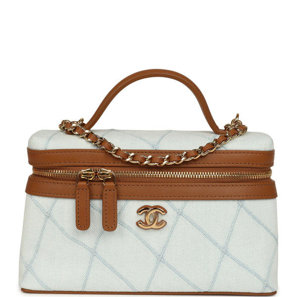 Chanel Coco Beach Top Handle Long Vanity Case with Chain Light Blue De