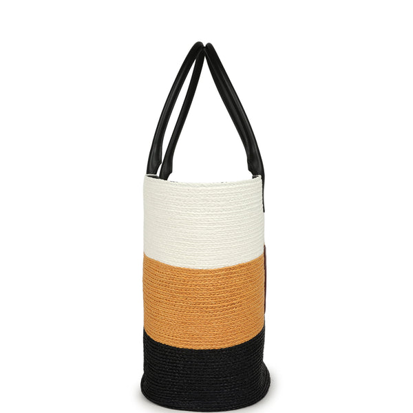 Chanel Maxi Coco Beach Small Shopping Bag White, Dark Beige, Black Raf