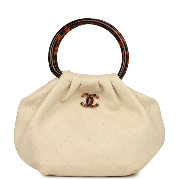 Chanel Small Pouch Light Beige Calfskin Tortoiseshell Hardware