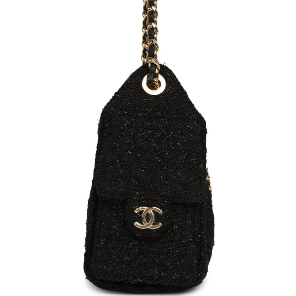 ウ*ミ様 CHANEL ツイードハンドバッグ ブラック・ゴールドノベルティ Chanel Mini 25 Hobo Bag Black Tweed Bouclé Gold Hardware