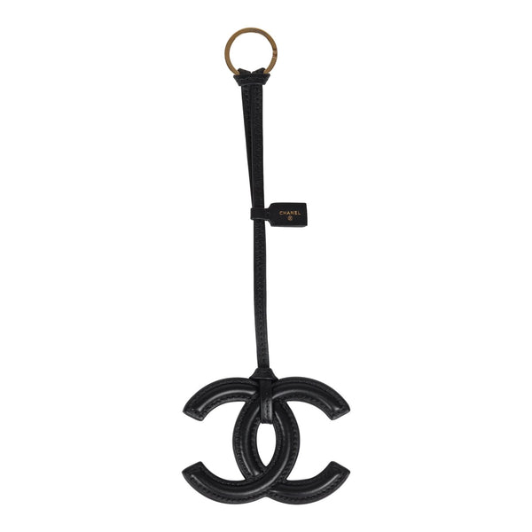 Chanel CC Logo Bag Charm Black Lambskin Gold Hardware