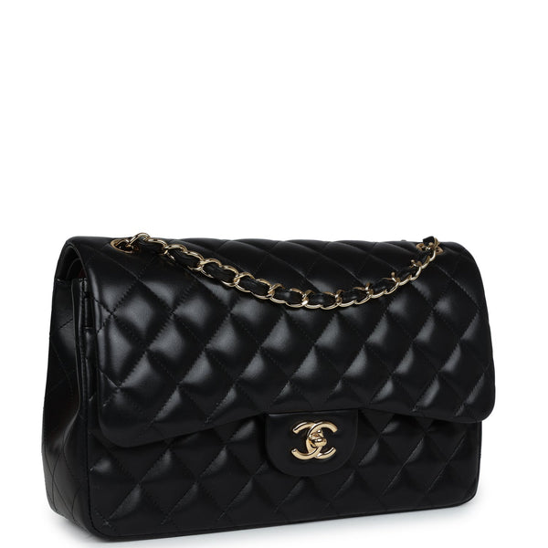 CHANEL 2点set Chanel Black Quilted Lambskin Jumbo Classic Double Flap Bag