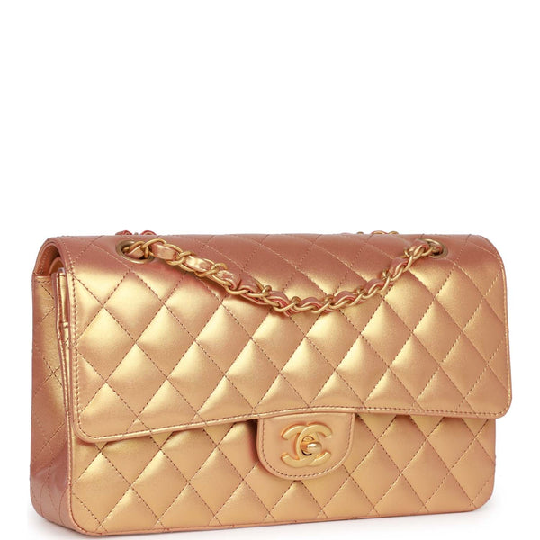 Chanel Medium Classic Flap Bag Metallic Iridescent Gold Calfskin Antique  Gold Hardware