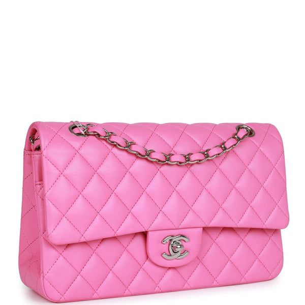 Chanel Classic shoulder Flap bag in hot pink vegan leather and silver  hardware at 1stDibs