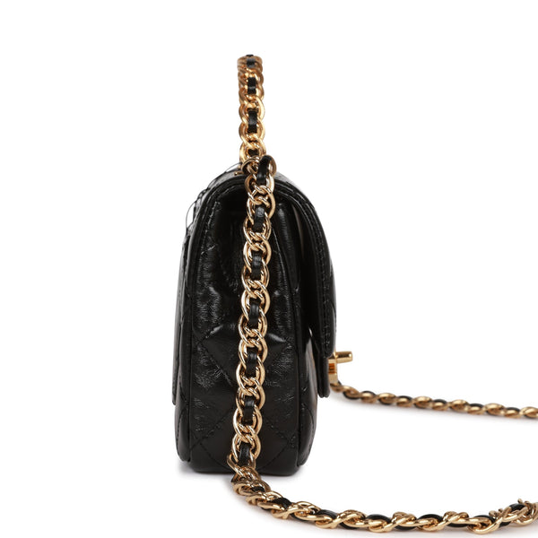 Flap bag with top handle, Lambskin, black — Fashion | CHANEL