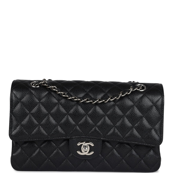 Pre-owned Chanel Medium Classic Double Flap Black Caviar Silver Hardwa