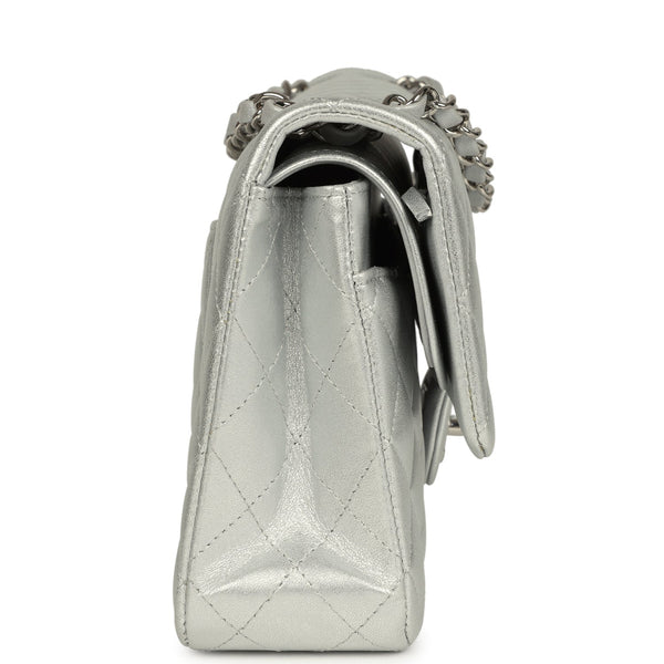 Chanel Medium Classic Double Flap Silver Metallic Lambskin Silver Hard