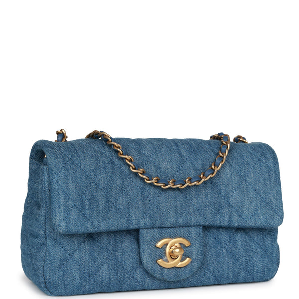 Chanel Pearl-crush mini rectangular bag blue denim