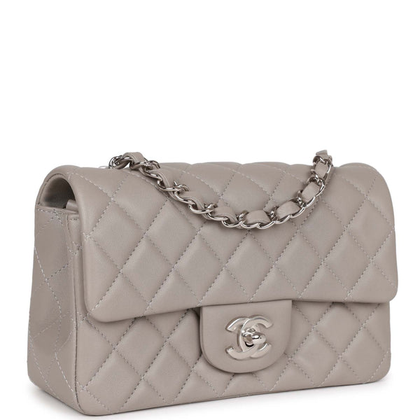 Chanel Mini Rectangular flap bag silver lambskin