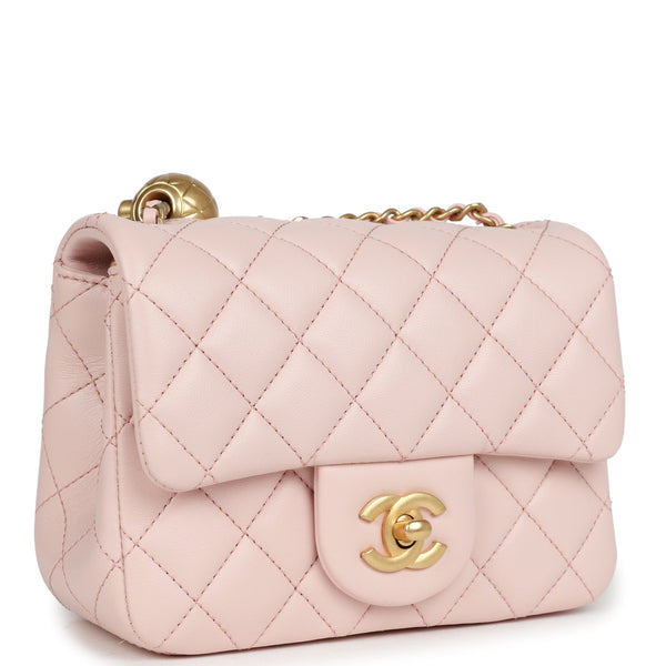 Chanel Pearl Crush Mini Square Flap Bag Light Pink Lambskin Antique Go