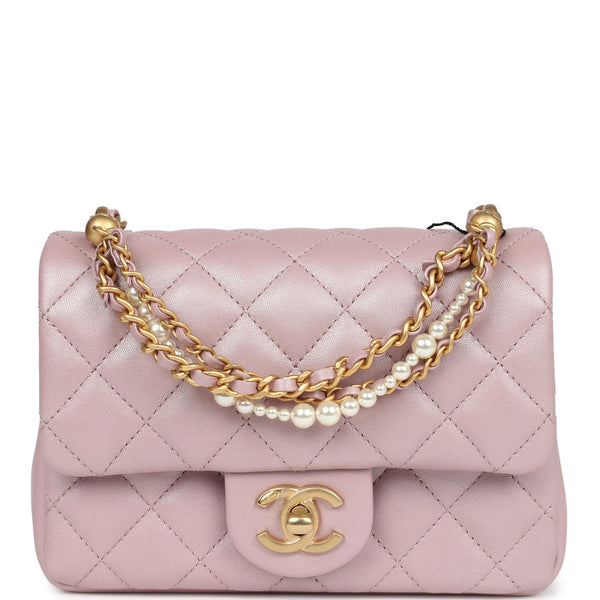Chanel Mini Square Pearl Flap Bag Light Pink Iridescent Lambskin Brush