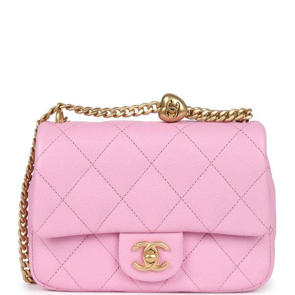 Chanel Mini Sweetheart Crush Square Flap Bag Pink Caviar Aged Gold Har