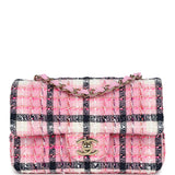 Chanel Mini Rectangular Flap Bag Pink, White and Black Tweed Light Gold Hardware