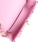 Chanel Mini Rectangular Flap Bag Pink, White and Black Tweed Light Gold Hardware