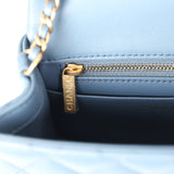 Chanel Mini Square Pearl Crush Flap Blue Lambskin Antique Gold Hardware