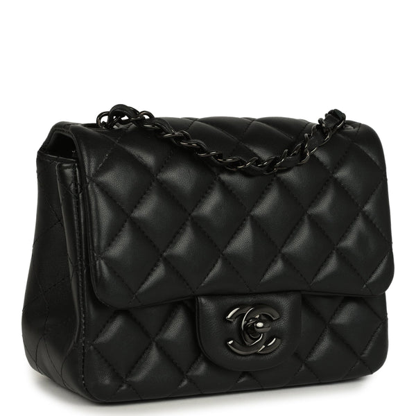 Pre-owned Chanel Mini Classic Square Flap Bag So Black Lambskin Black