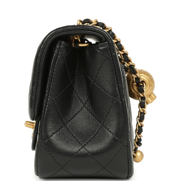 Chanel Mini Pearl Crush Square Flap Bag Black Shiny Lambskin
