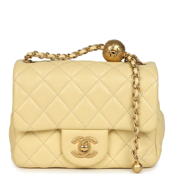 Pre-owned Chanel Mini Pearl Crush Square Flap Bag Yellow Lambskin Brus