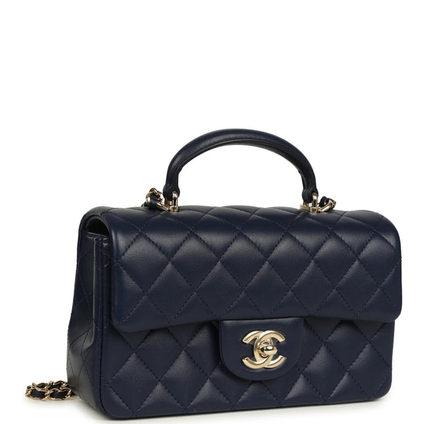 Chanel Mini Classic Rectangular Top Handle Flap Navy Lambskin