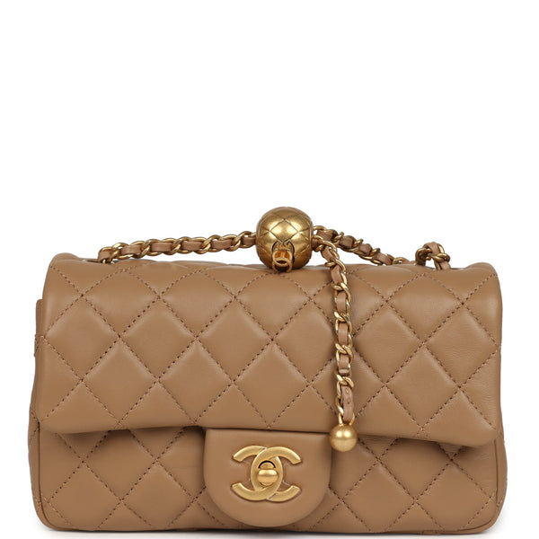 Chanel Mini Pearl Crush Rectangular Flap Bag Dark Beige Lambskin Brush