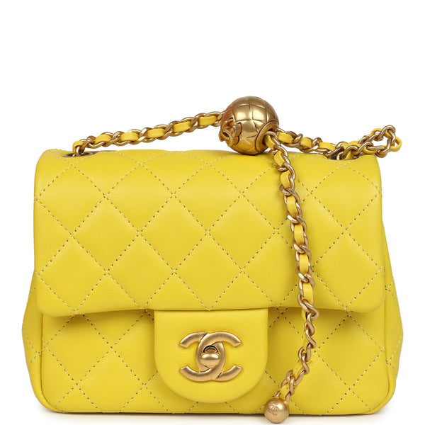 Chanel Mini Pearl Crush Square Flap Bag Yellow Lambskin Brushed Gold H