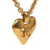 Vintage Chanel Gold CC Heart Pendant Necklace Gold Hardware