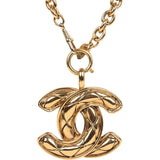 Vintage Chanel Large CC Quilted Pendant Necklace Gold Hardware