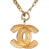 Vintage Chanel Large CC Quilted Pendant Necklace Gold Hardware