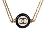 Chanel Round CC Enamel Pendant Choker Necklace Black/White Gold Hardware