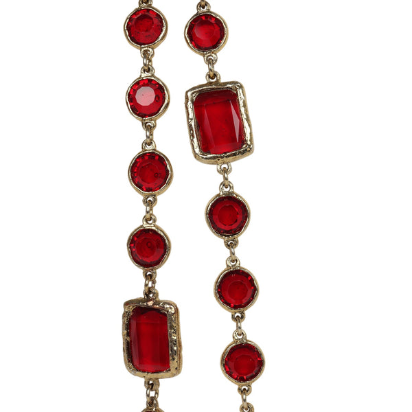 Vintage 1981 Chanel Chicklet Long Necklace Red Gripoix Gold Plated Har