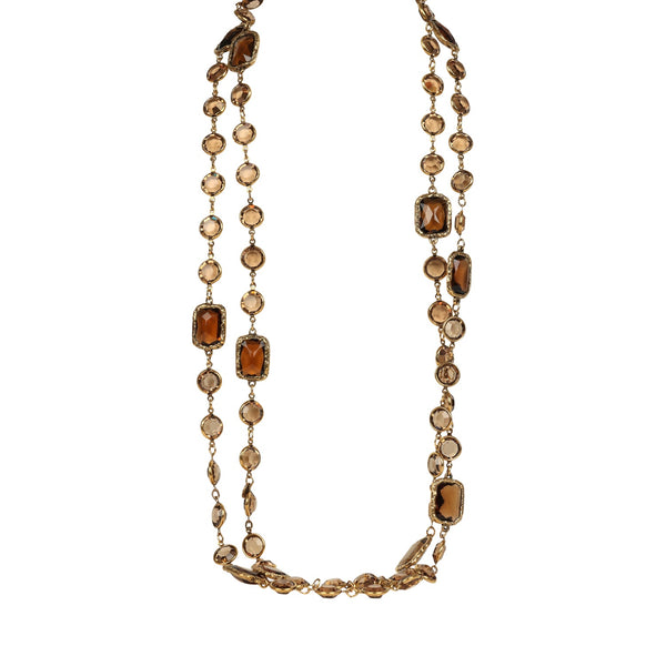 CHANEL vintageネックレス Vintage 1981 Chanel Chicklet Long Necklace Amber Brown Gripoix Gold Pl