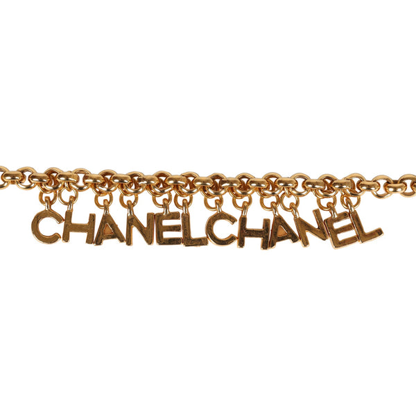 Chanel large rhinestone letters metal chain bracelet