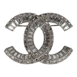 Chanel Large Crystal CC Brooch Silver Hardware