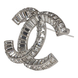 Chanel Large Crystal CC Brooch Silver Hardware