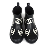 Chanel CC Caoutchouc Rain Boots Black/White Rubber 37 EU