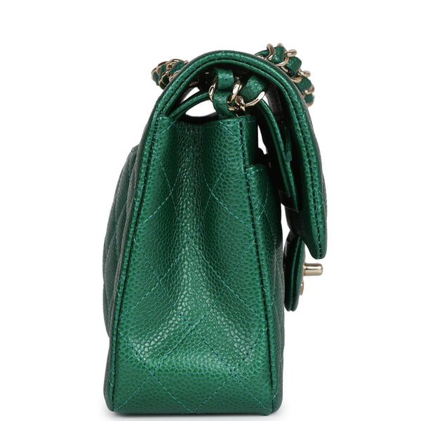 Chanel Small Classic Double Flap Bag Emerald Green Shiny Caviar Gold H