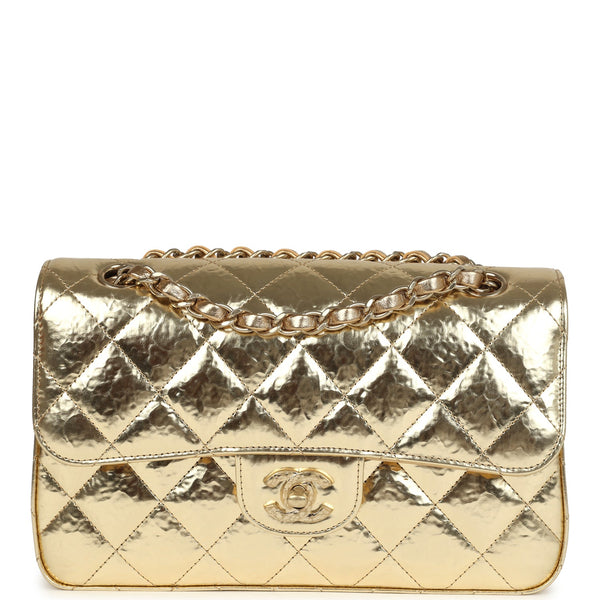 Chanel Small Classic Double Flap Gold Hammered Metallic Calfskin Brush