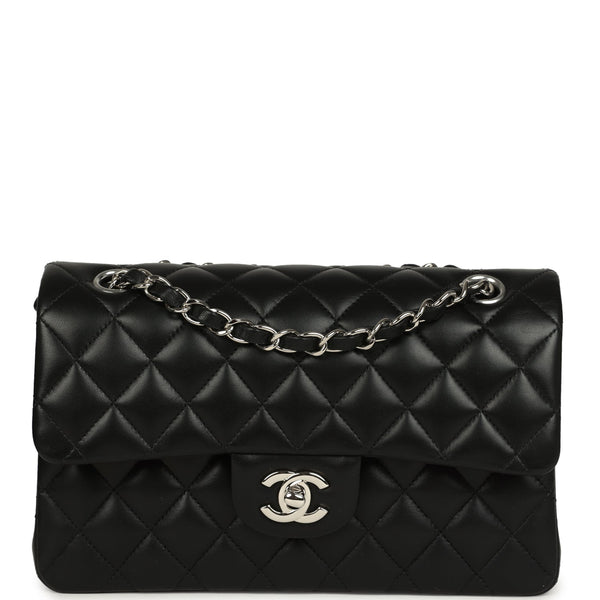 Pre-owned Chanel Small Classic Double Flap Bag Black Lambskin Silver H