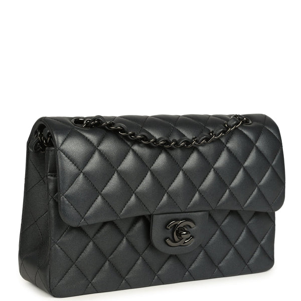 Pre-owned Chanel Small Classic Double Flap Bag So Black Iridescent Lam