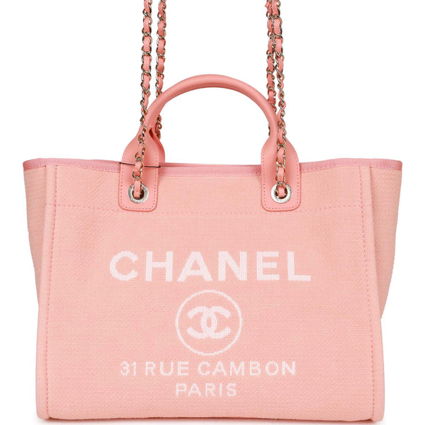Chanel Small Deauville Shopping Bag Grey and Pink Tropical Floral Velvet  Light Gold Hardware
