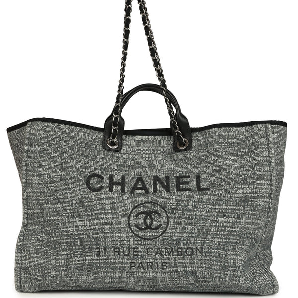 Pre-owned Chanel Extra Large Deauville Shopping Tote Grey and White Tw