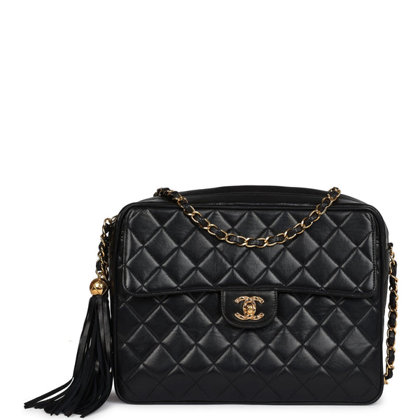 Vintage Chanel Front Pocket Camera Bag Black Lambskin Gold Hardware