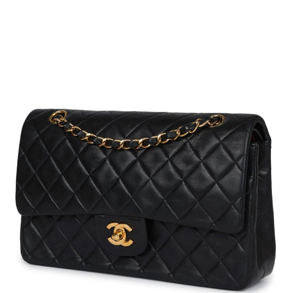 CHANEL ブラック レザー ヴィンテージ Vintage Chanel Medium Classic Double Flap Bag Black Lambskin Gold Hard
