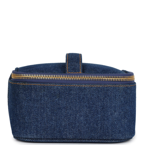 CHANELメガネケース デニム Vintage Chanel Square Vanity Case Dark Blue Denim Gold Hardware