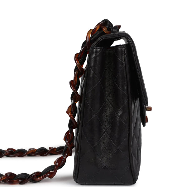 Vintage Chanel Jumbo Classic Single Flap Bag Black Lambskin Tortoisesh