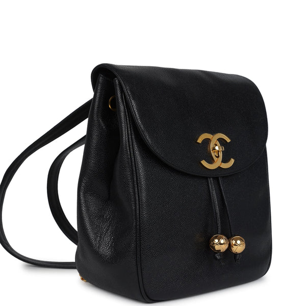 chanel vintage leather backpack black Vintage Chanel Medium CC Backpack Black Caviar Gold Hardware