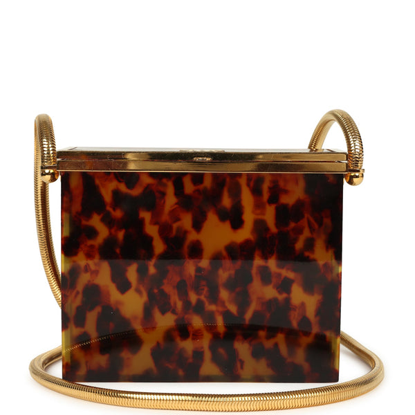 Vintage Chanel Minaudiere Clutch with Chain Tortoiseshell Acrylic Gold