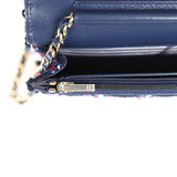 Chanel Wallet On Chain WOC Navy Multicolored Tweed Gold Hardware