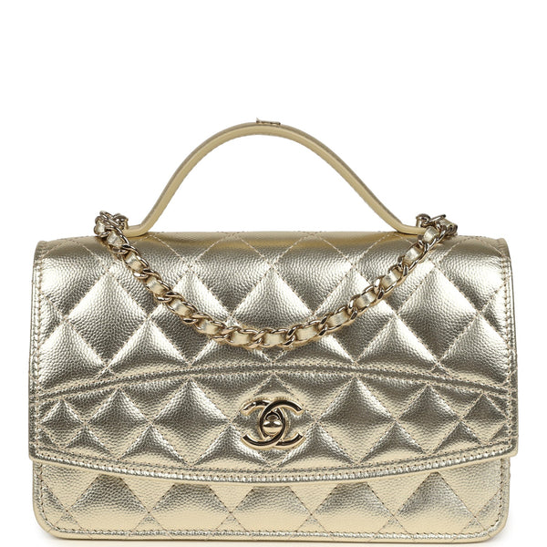 Chanel Trendy Top Handle Wallet On Chain WOC Metallic Gold Shiny